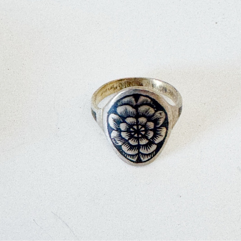 Russia Soviet Era Vintage 1950-60s 875 Silver Niello Ring Black Floral Sz 7 - Picture 2 of 9